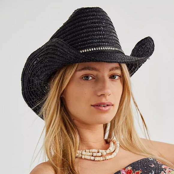 Free People Accessories - Free People Black Fame Straw Cowboy Hat